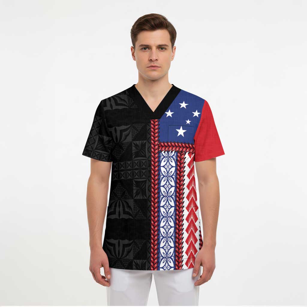 Samoa Flag Scrub Top Ula Fala With Samoan Siapo LT05 - Polynesian Pride