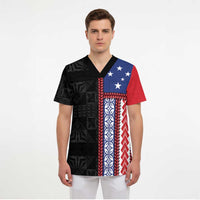 Samoa Flag Scrub Top Ula Fala With Samoan Siapo LT05 - Polynesian Pride