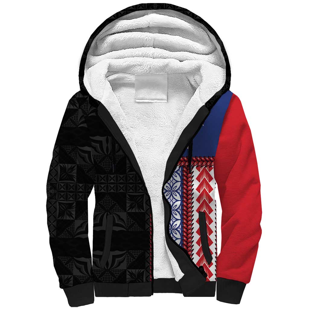 Samoa Flag Sherpa Hoodie Ula Fala With Samoan Siapo LT05 Unisex Black - Polynesian Pride