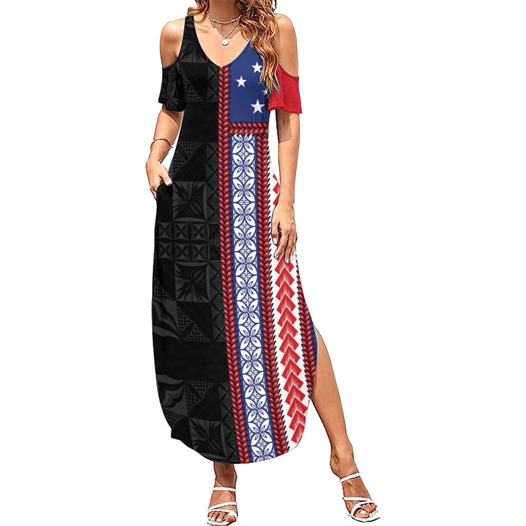 Samoa Flag Summer Maxi Dress Ula Fala With Samoan Siapo LT05 Women Black - Polynesian Pride