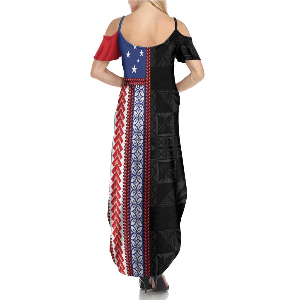 Samoa Flag Summer Maxi Dress Ula Fala With Samoan Siapo LT05 - Polynesian Pride
