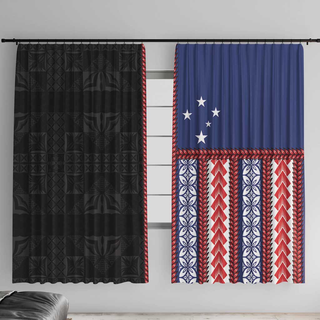 Samoa Flag Window Curtain Ula Fala With Samoan Siapo LT05 With Hooks Black - Polynesian Pride