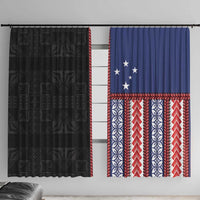 Samoa Flag Window Curtain Ula Fala With Samoan Siapo LT05 With Hooks Black - Polynesian Pride