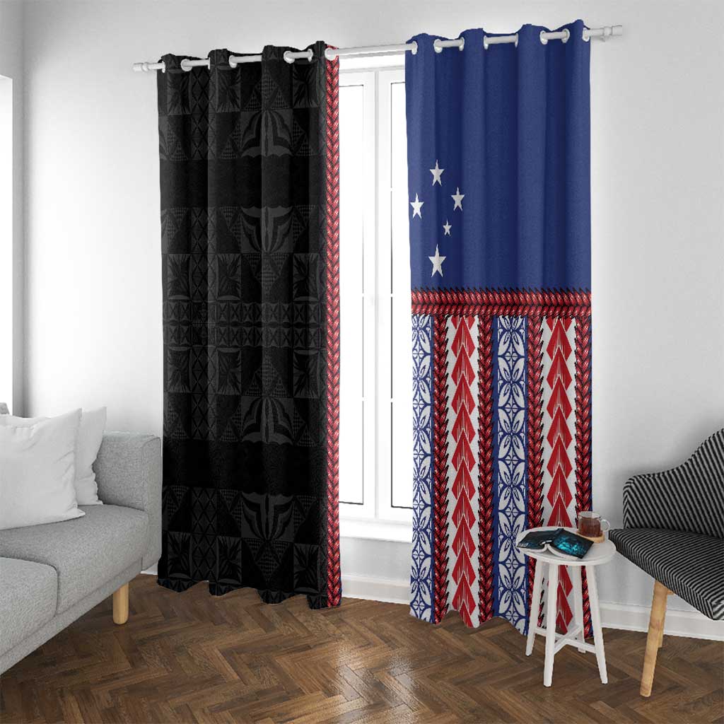 Samoa Flag Window Curtain Ula Fala With Samoan Siapo LT05 With Grommets Black - Polynesian Pride