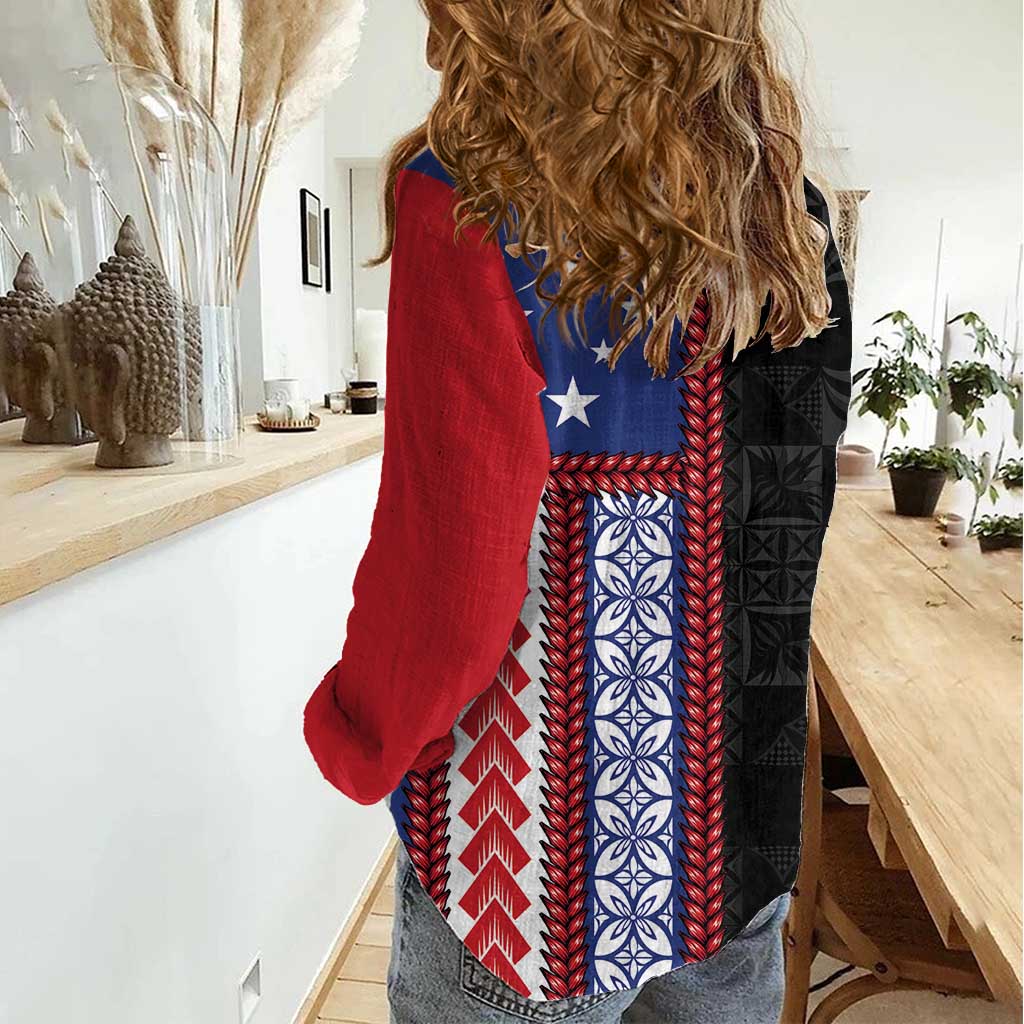 Samoa Flag Women Casual Shirt Ula Fala With Samoan Siapo LT05 - Polynesian Pride