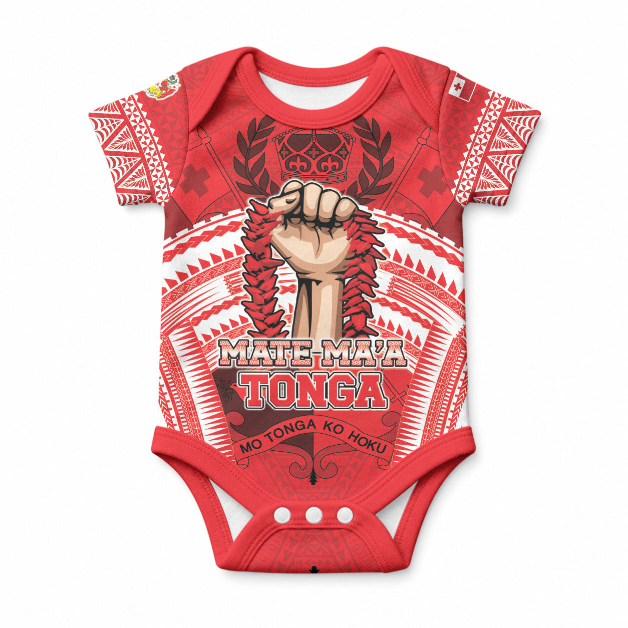Custom Tonga Rugby Mate Ma'a Baby Onesie Tongan Pride Unique Style LT05 Red - Polynesian Pride
