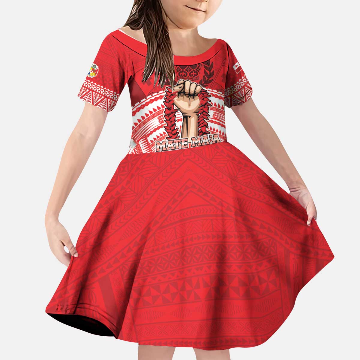 Custom Tonga Rugby Mate Ma'a Kid Short Sleeve Dress Tongan Pride Unique Style LT05 KID Red - Polynesian Pride