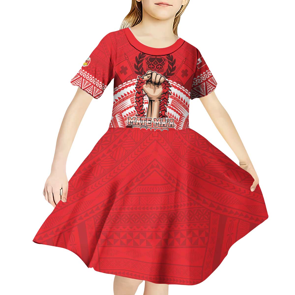 Custom Tonga Rugby Mate Ma'a Kid Short Sleeve Dress Tongan Pride Unique Style LT05 - Polynesian Pride
