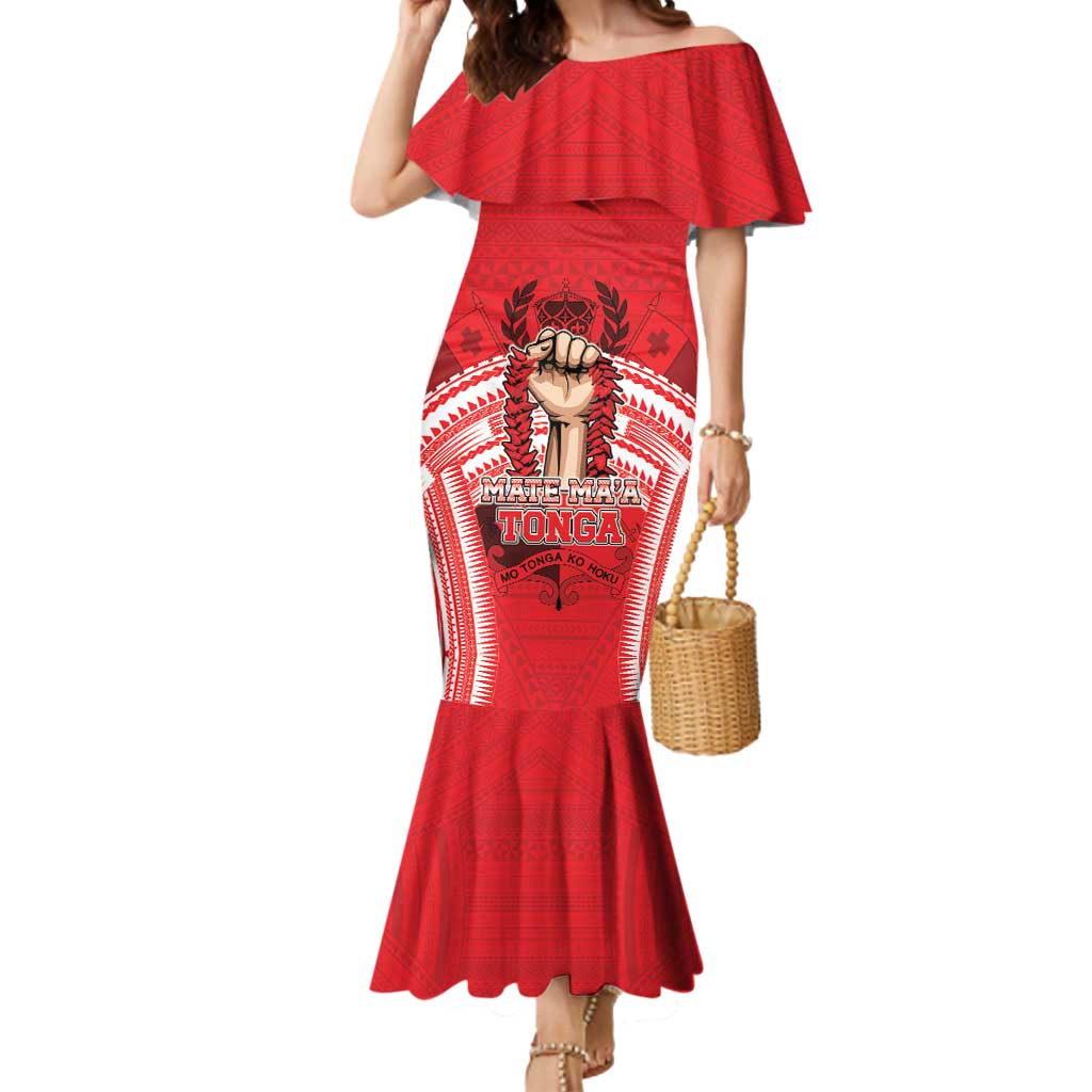 Custom Tonga Rugby Mate Ma'a Mermaid Dress Tongan Pride Unique Style LT05 Women Red - Polynesian Pride