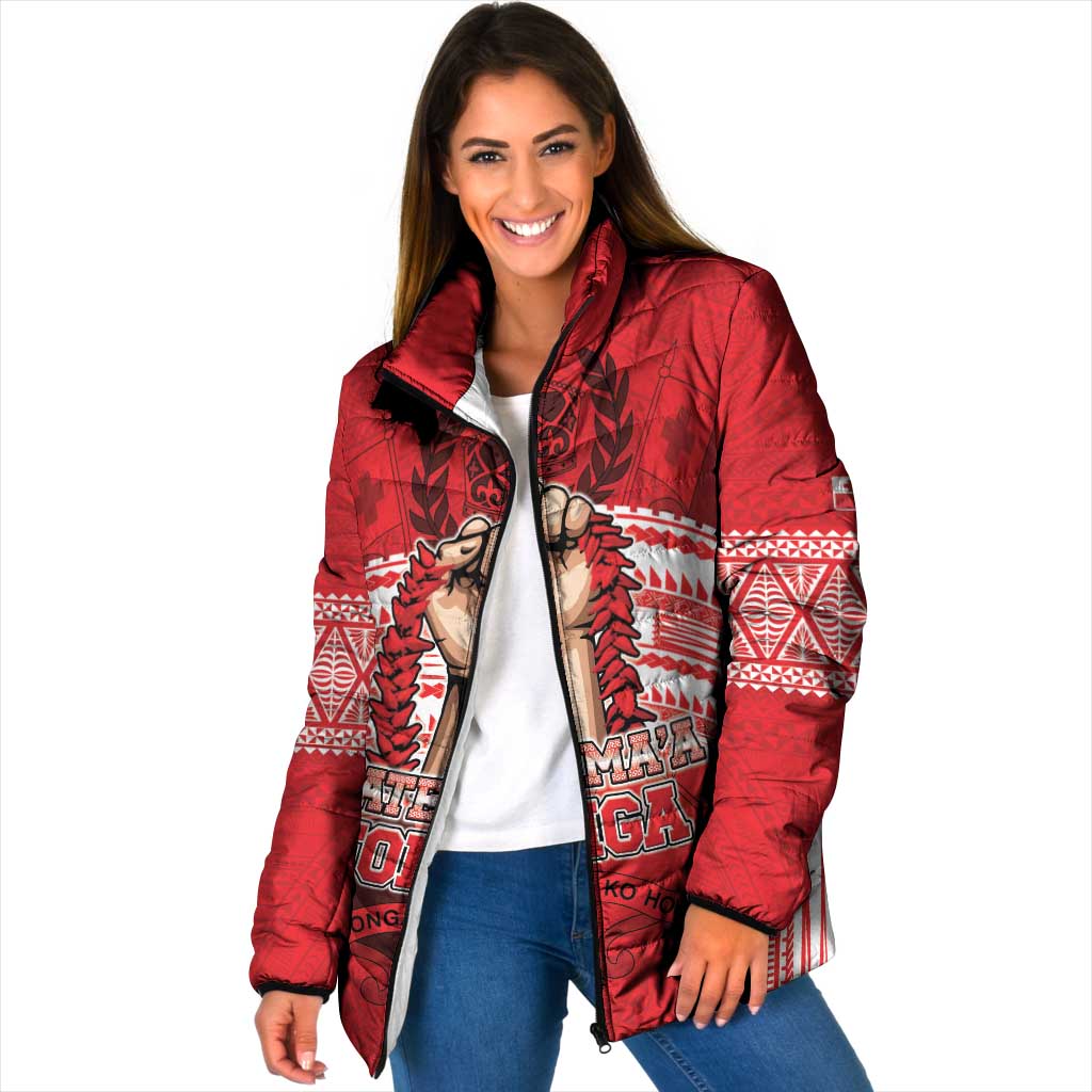 Custom Tonga Rugby Mate Ma'a Padded Jacket Tongan Pride Unique Style LT05 Women Red - Polynesian Pride