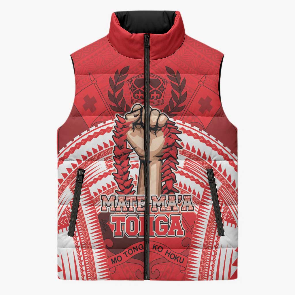 Custom Tonga Rugby Mate Ma'a Sleeveless Puffer Jacket Tongan Pride Unique Style LT05 Unisex Red - Polynesian Pride