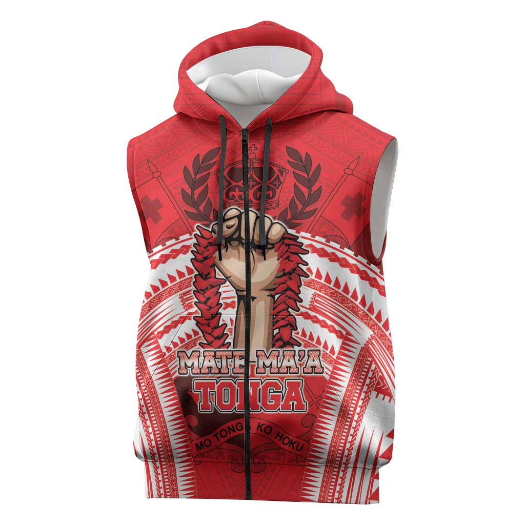 Custom Tonga Rugby Mate Ma'a Sleeveless Zip Hoodie Tongan Pride Unique Style LT05 Red - Polynesian Pride