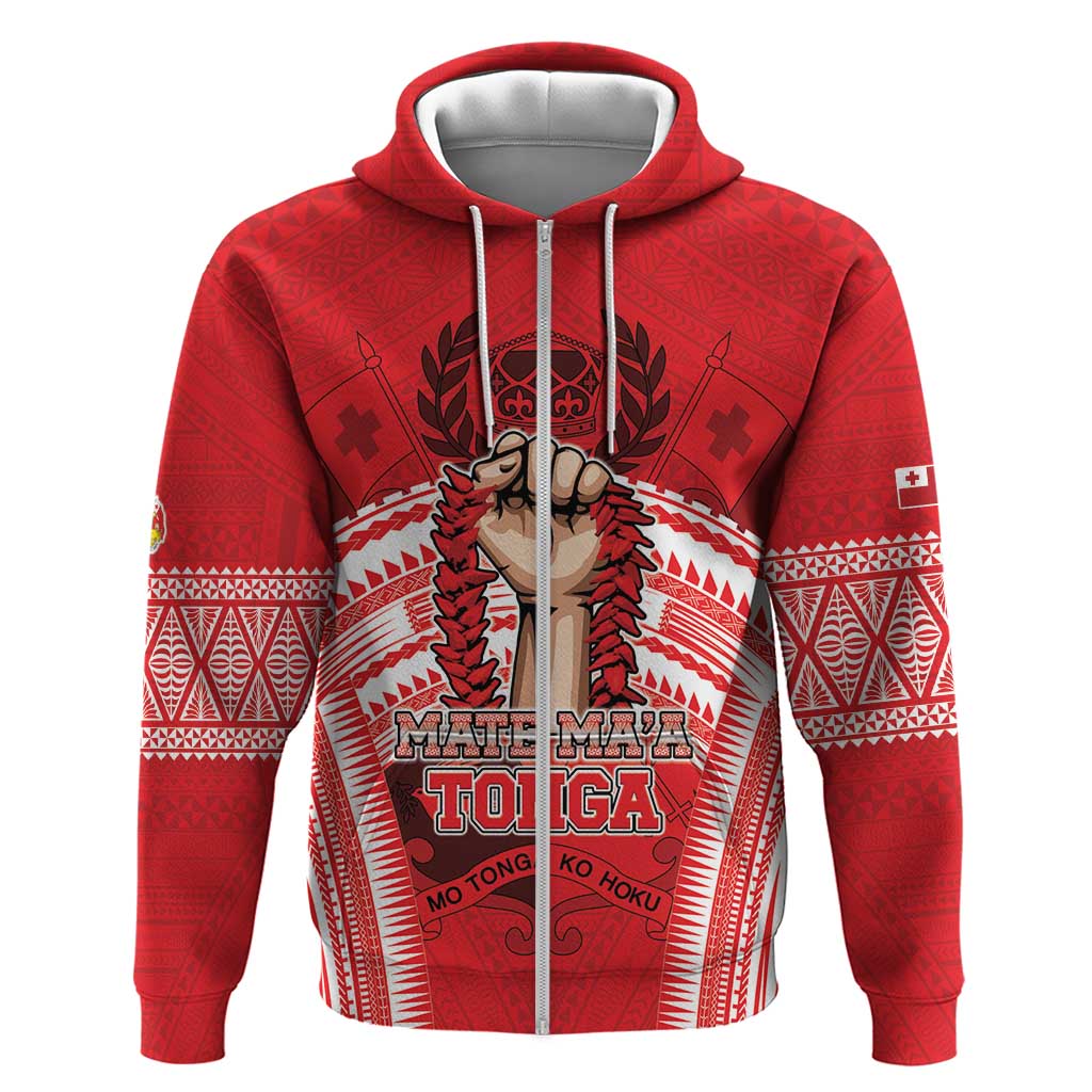 Custom Tonga Rugby Mate Ma'a Zip Hoodie Tongan Pride Unique Style LT05 Zip Hoodie Red - Polynesian Pride