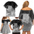 New Zealand Aotearoa Ruru Family Matching Off Shoulder Short Dress and Hawaiian Shirt Maori Fern Art Black