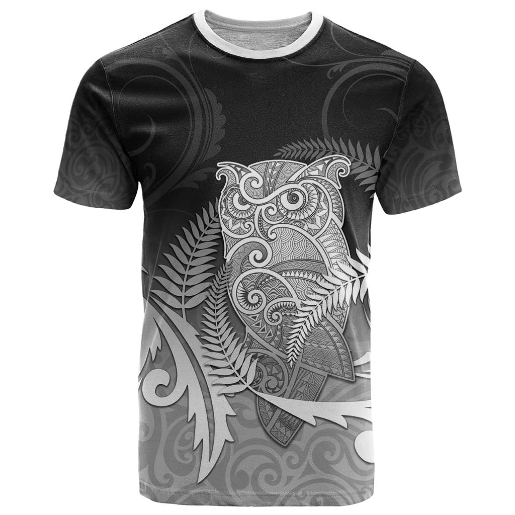 New Zealand Aotearoa Ruru T Shirt Maori Fern Art Black LT05 Black - Polynesian Pride