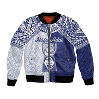 Personalised Northern Mariana Islands And Guam Bomber Jacket Latte Stone With Tribal Pattern LT05 Unisex Blue - Polynesian Pride