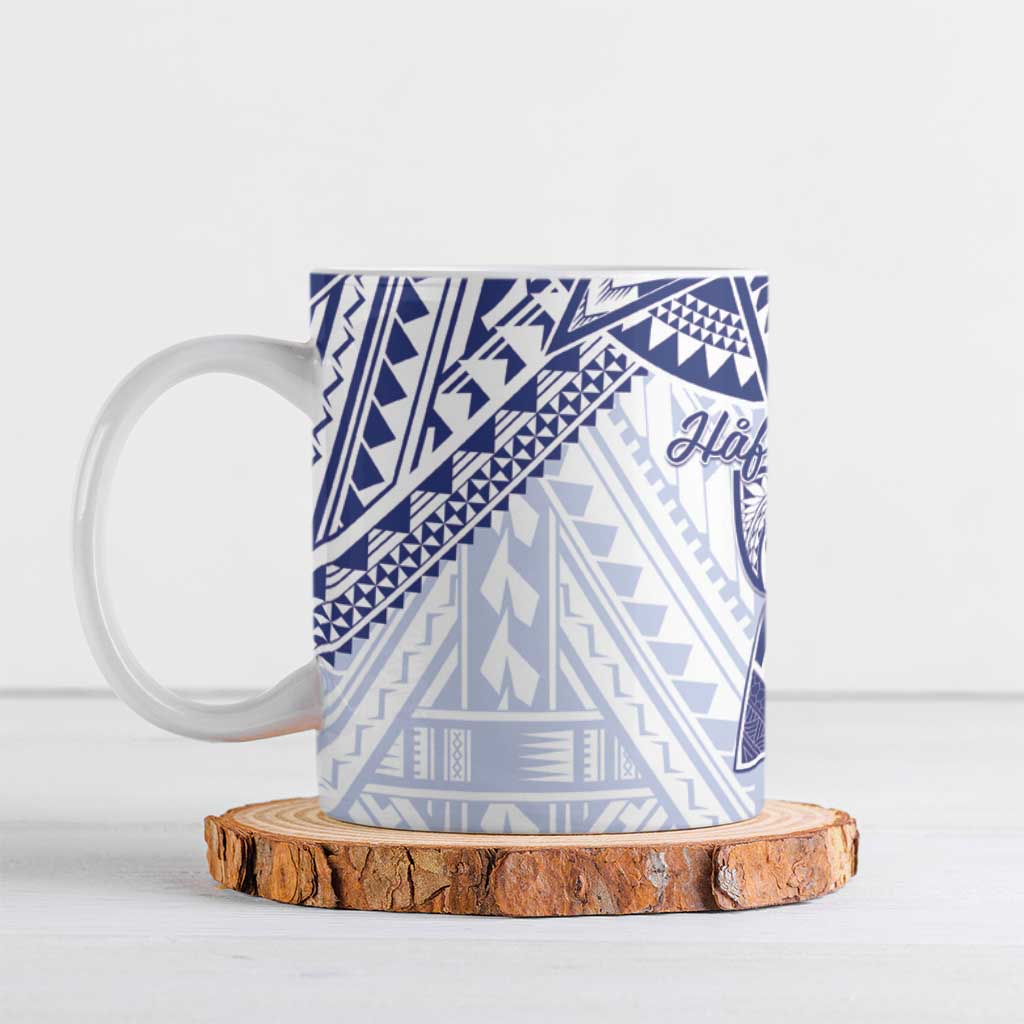 Northern Mariana Islands And Guam Ceramic Mug Latte Stone With Tribal Pattern LT05 Blue - Polynesian Pride