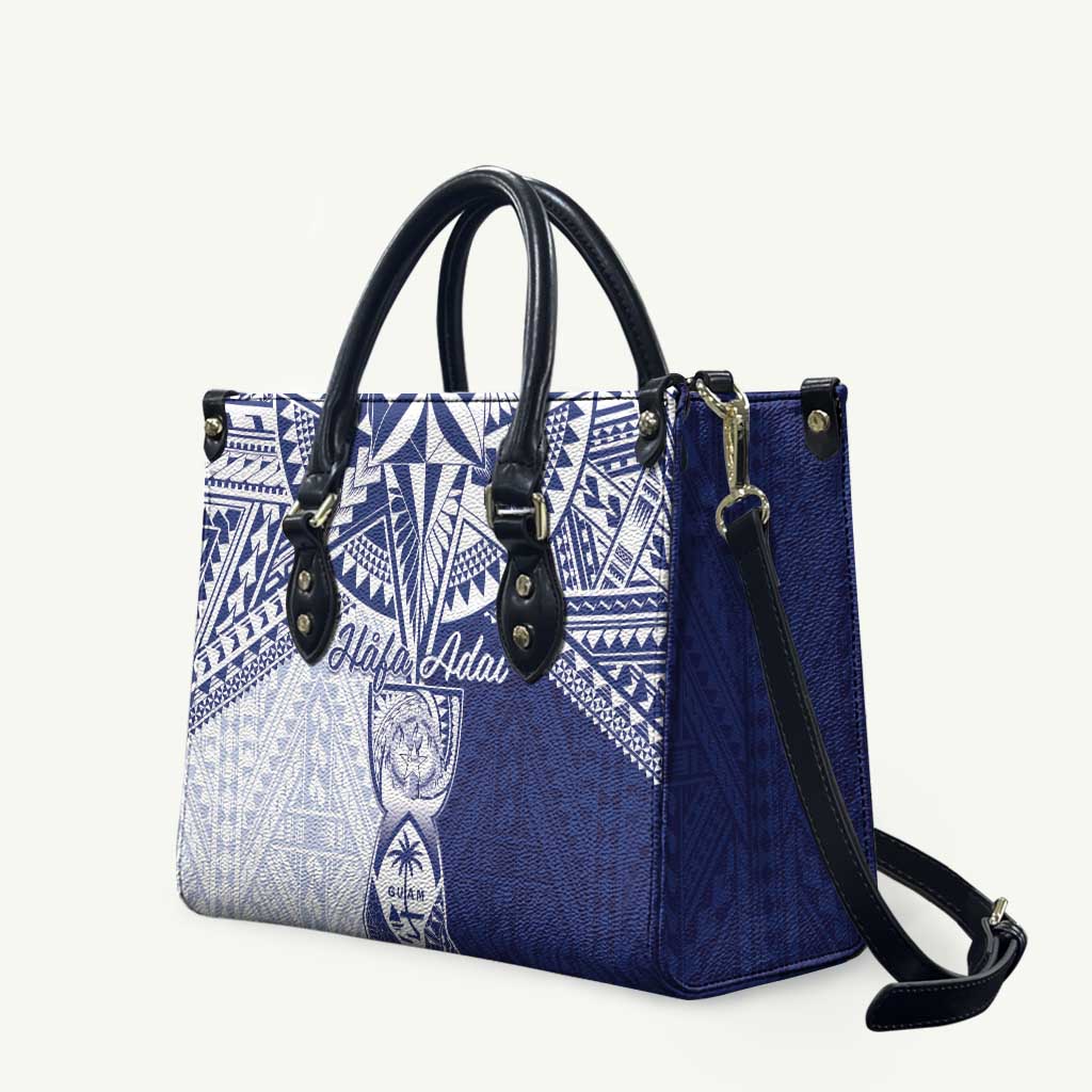 Northern Mariana Islands And Guam Leather Bag Latte Stone With Tribal Pattern LT05 Blue - Polynesian Pride