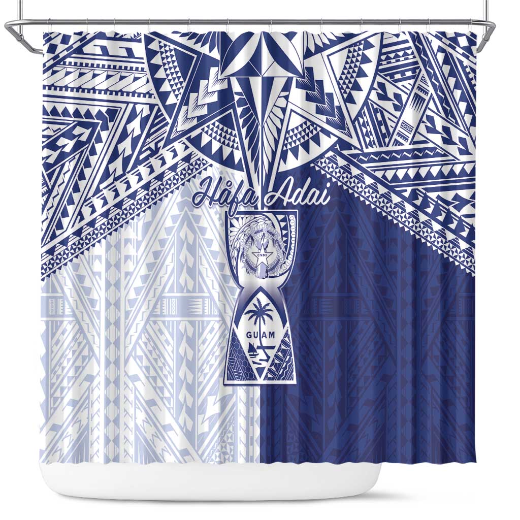 Northern Mariana Islands And Guam Shower Curtain Latte Stone With Tribal Pattern LT05 Blue - Polynesian Pride
