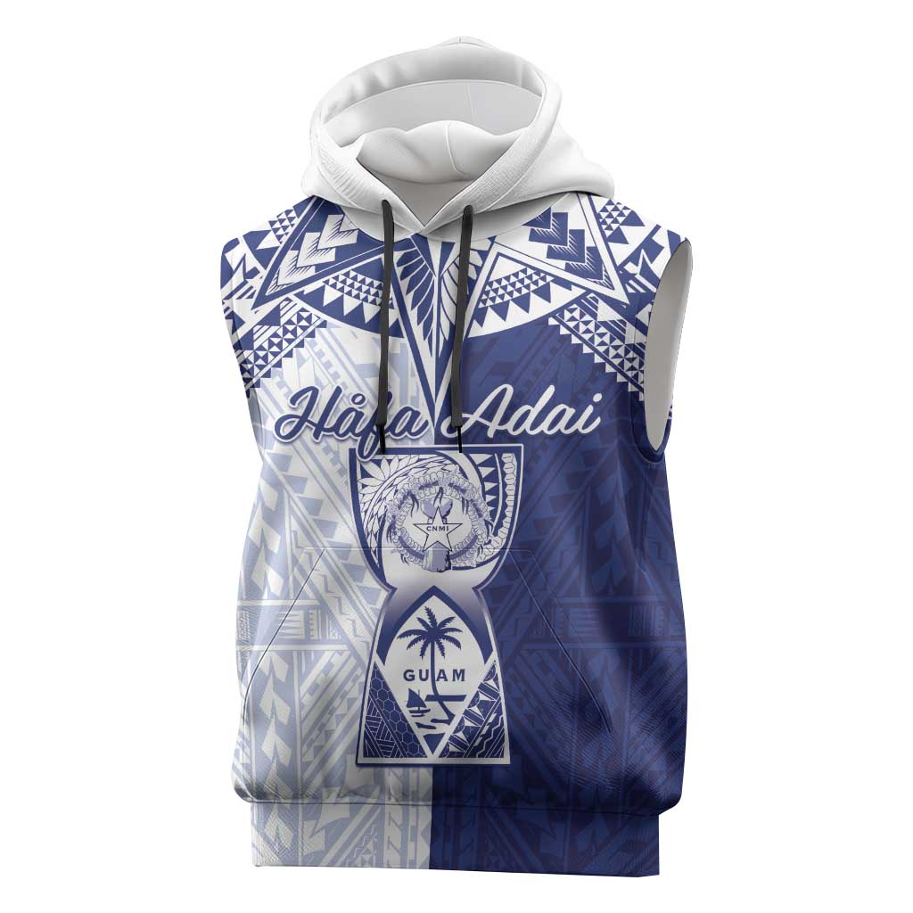 Personalised Northern Mariana Islands And Guam Sleeveless Hoodie Latte Stone With Tribal Pattern LT05 Blue - Polynesian Pride