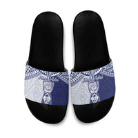 Northern Mariana Islands And Guam Slide Sandals Latte Stone With Tribal Pattern LT05 Blue - Polynesian Pride