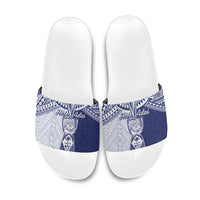 Northern Mariana Islands And Guam Slide Sandals Latte Stone With Tribal Pattern LT05 Blue - Polynesian Pride