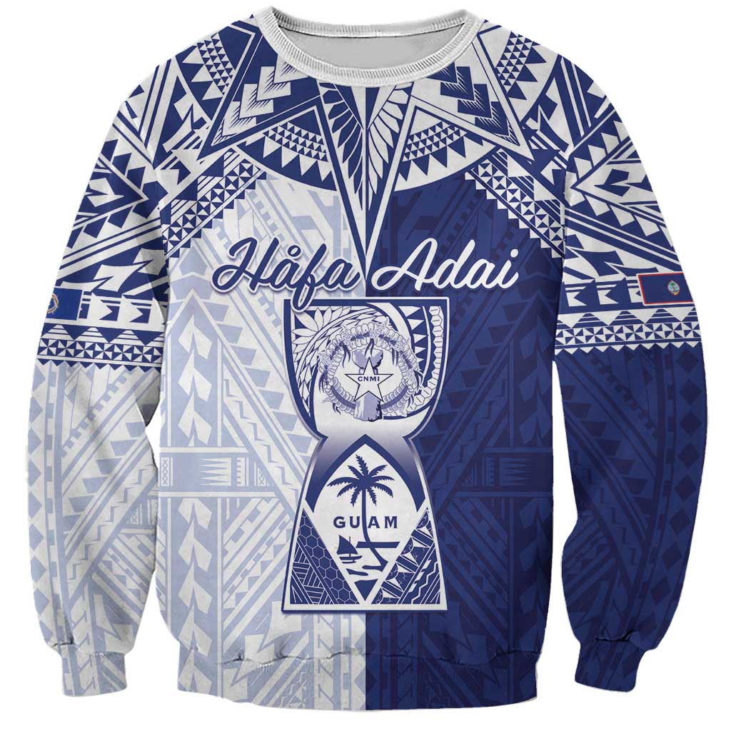 Personalised Northern Mariana Islands And Guam Sweatshirt Latte Stone With Tribal Pattern LT05 Unisex Blue - Polynesian Pride