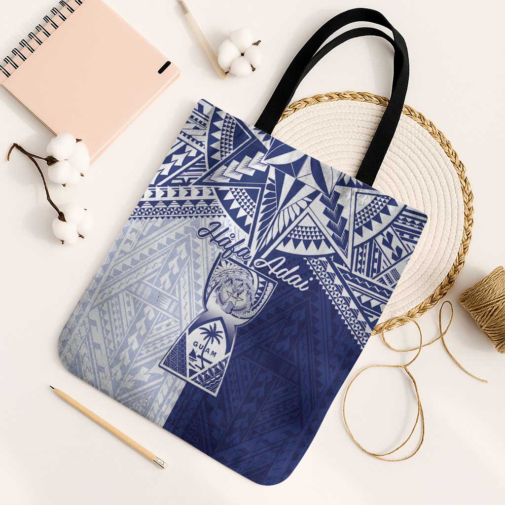 Northern Mariana Islands And Guam Tote Bag Latte Stone With Tribal Pattern LT05 Black Strap One Size Blue - Polynesian Pride