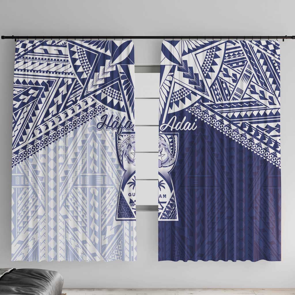 Northern Mariana Islands And Guam Window Curtain Latte Stone With Tribal Pattern LT05 With Hooks Blue - Polynesian Pride