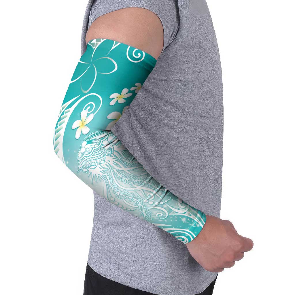 Polynesian Jellyfish Arm Sleeves With Plumeria Teal LT05 - Polynesian Pride