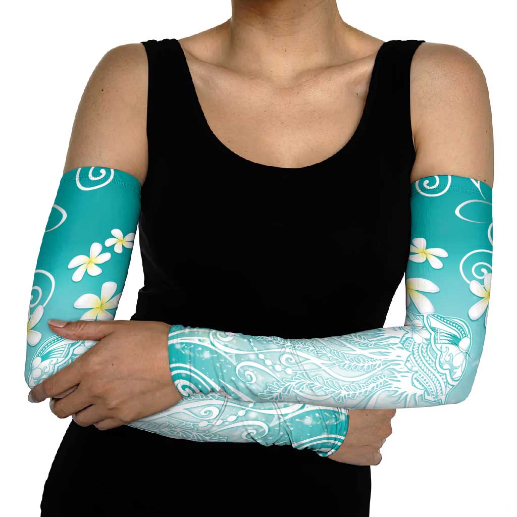 Polynesian Jellyfish Arm Sleeves With Plumeria Teal LT05 - Polynesian Pride