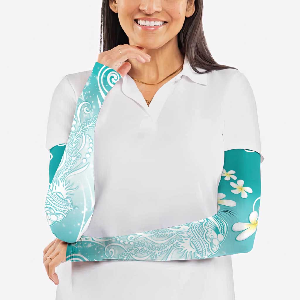 Polynesian Jellyfish Arm Sleeves With Plumeria Teal LT05 - Polynesian Pride