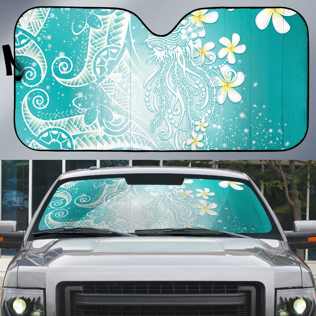 Polynesian Jellyfish Auto Sun Shade With Plumeria Teal LT05 Teal - Polynesian Pride