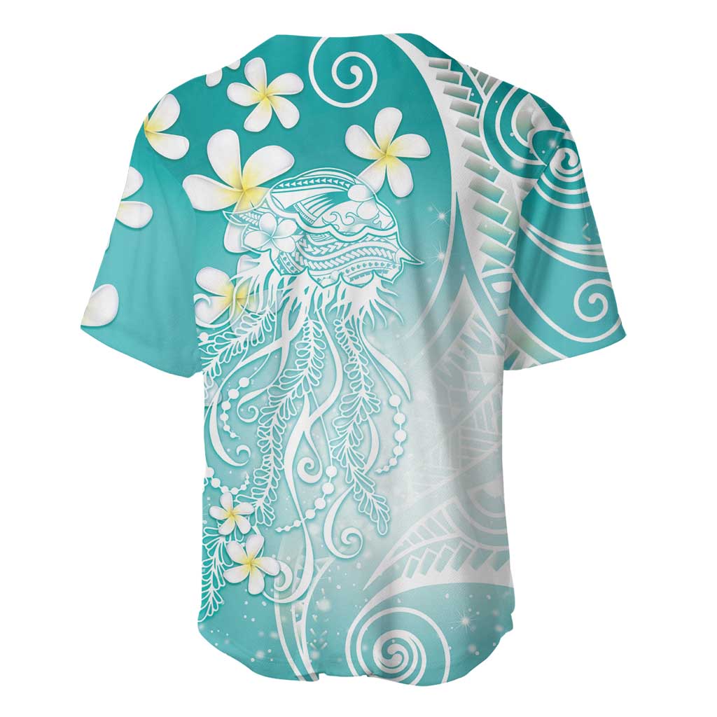 Polynesian Jellyfish Baseball Jersey With Plumeria Teal LT05 - Polynesian Pride