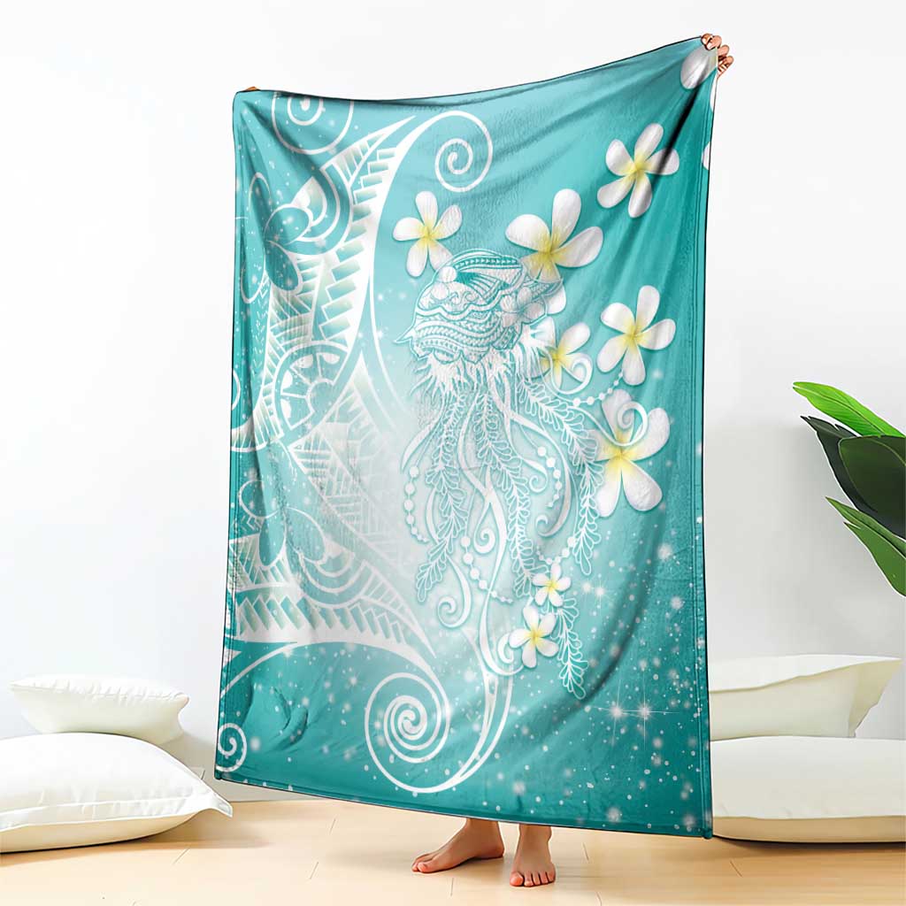 Polynesian Jellyfish Blanket With Plumeria Teal LT05 - Polynesian Pride