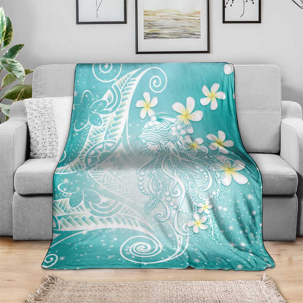 Polynesian Jellyfish Blanket With Plumeria Teal LT05 - Polynesian Pride