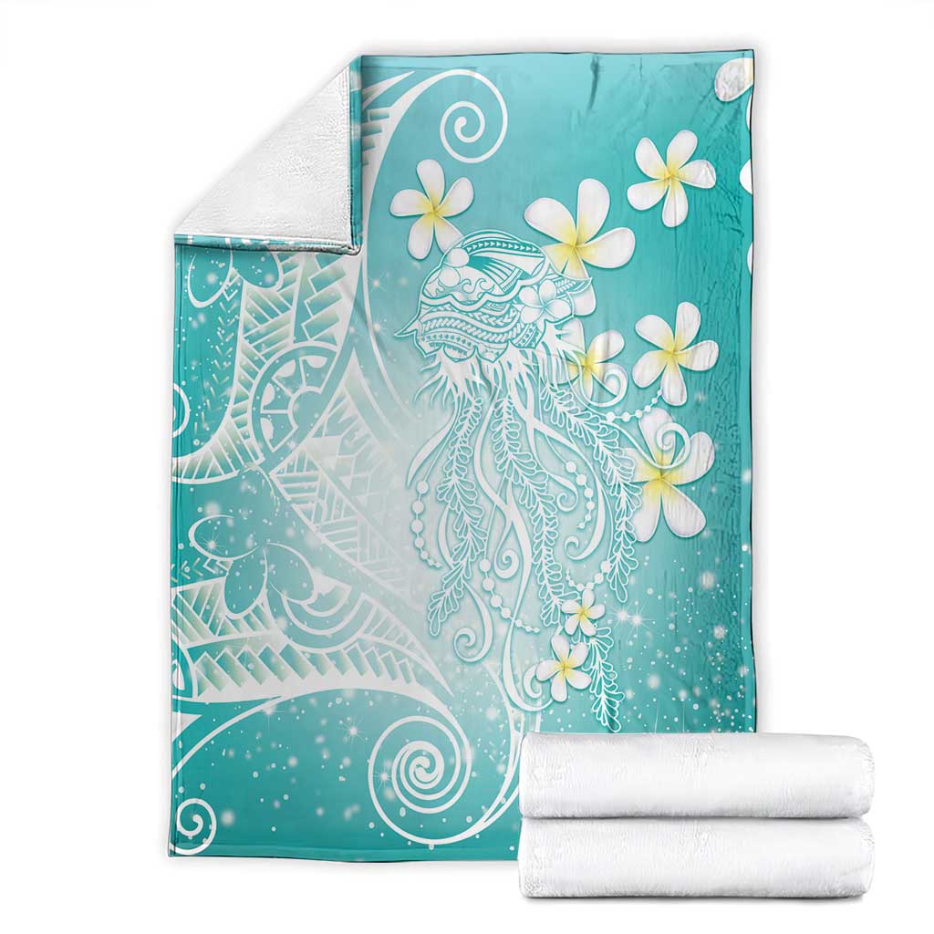 Polynesian Jellyfish Blanket With Plumeria Teal LT05 - Polynesian Pride