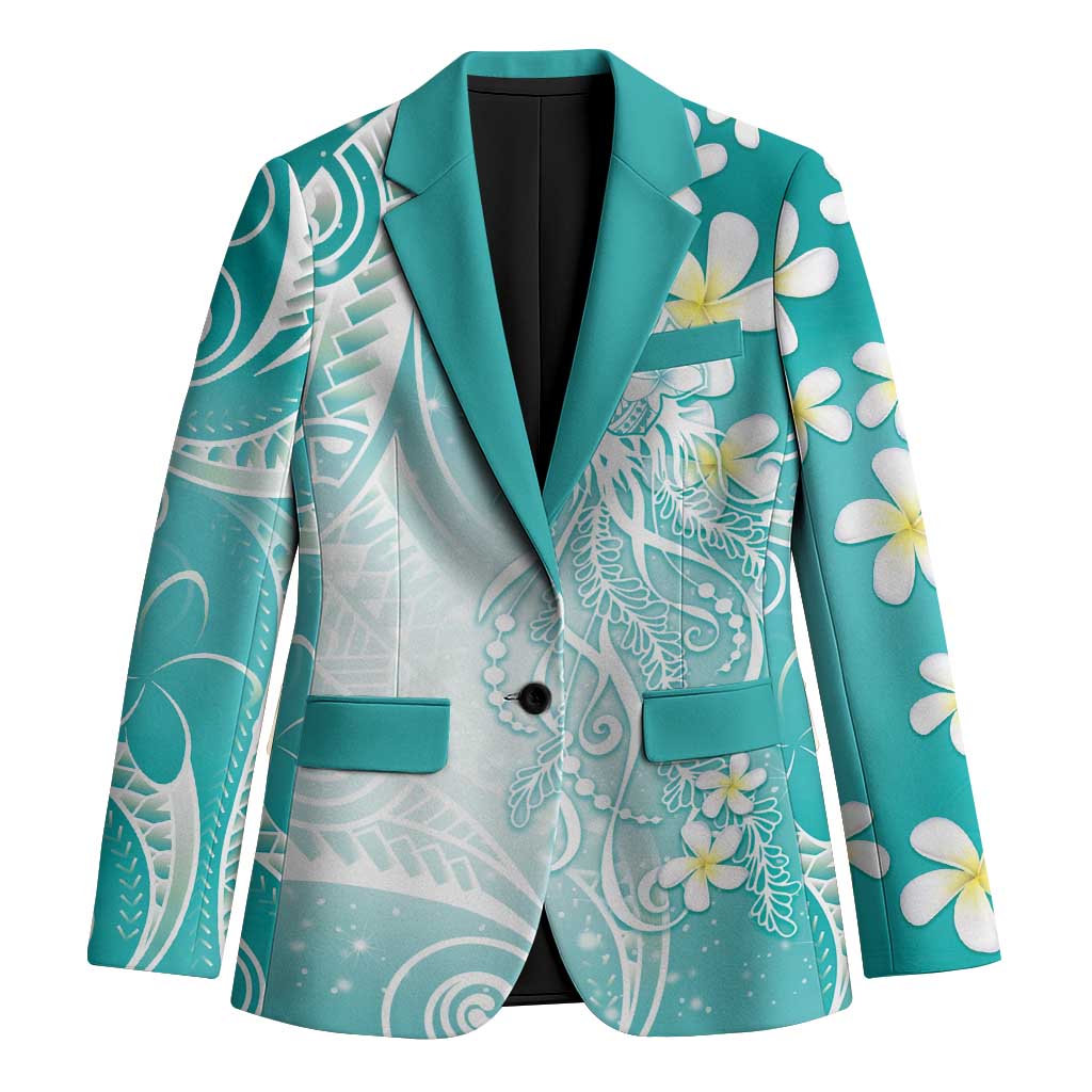 Polynesian Jellyfish Blazer With Plumeria Teal LT05 Unisex Teal - Polynesian Pride