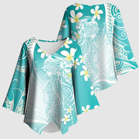 Polynesian Jellyfish Kimono Sleeve Blouse With Plumeria Teal LT05 - Polynesian Pride
