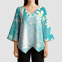 Polynesian Jellyfish Kimono Sleeve Blouse With Plumeria Teal LT05 - Polynesian Pride