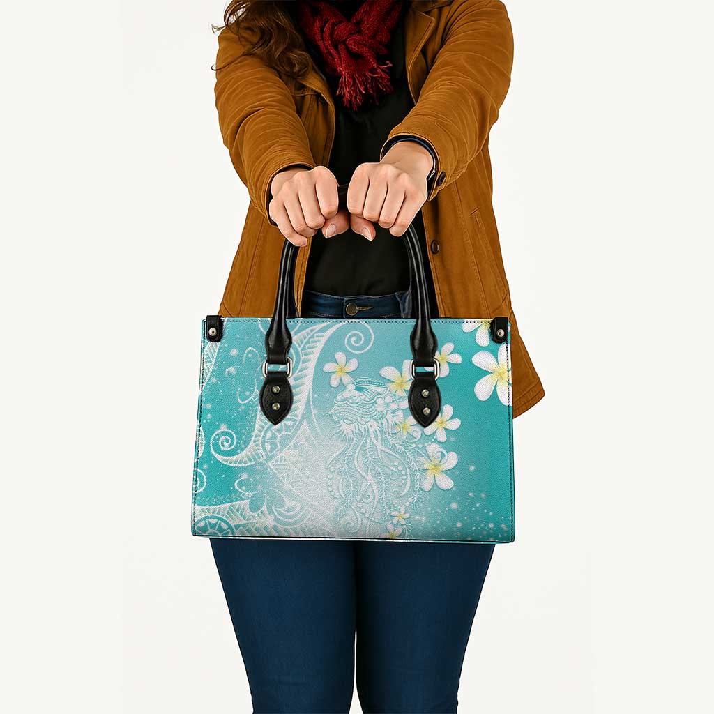 Polynesian Jellyfish Leather Bag With Plumeria Teal LT05 - Polynesian Pride