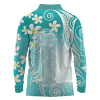 Polynesian Jellyfish Long Sleeve Polo Shirt With Plumeria Teal LT05 - Polynesian Pride