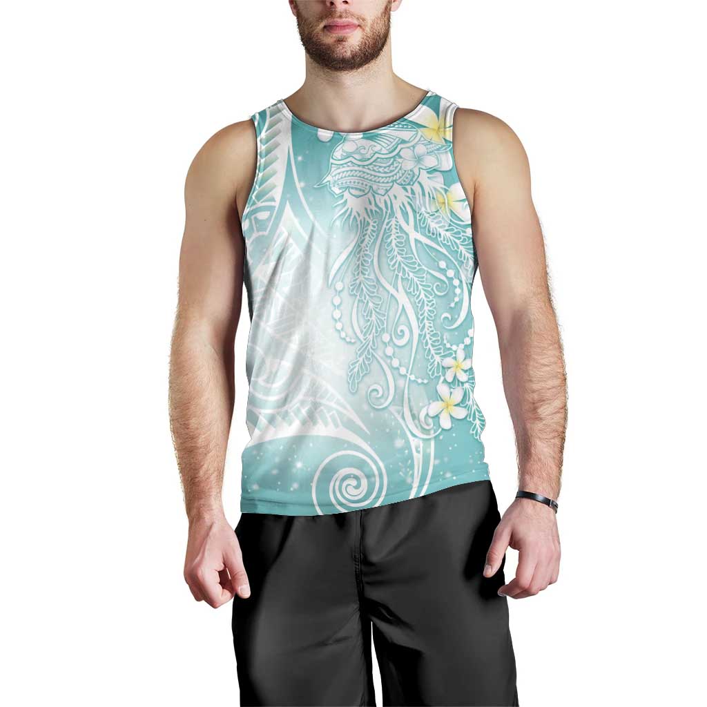 Polynesian Jellyfish Men Tank Top With Plumeria Teal LT05 - Polynesian Pride