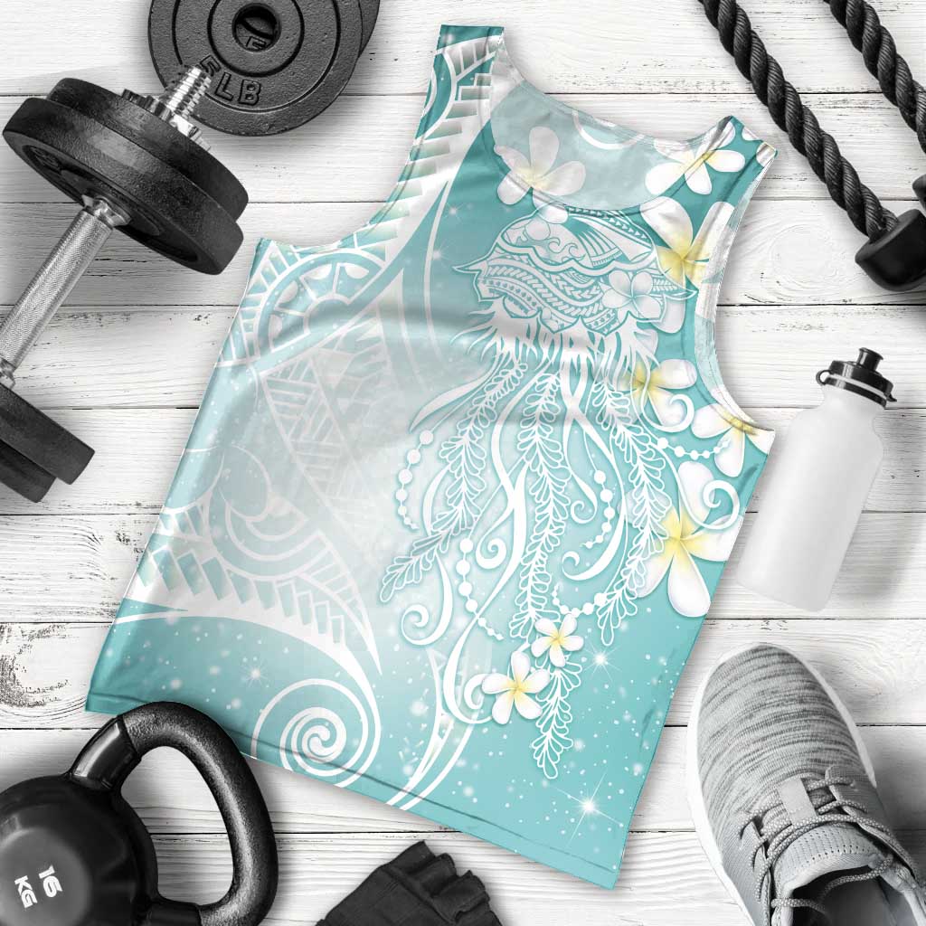 Polynesian Jellyfish Men Tank Top With Plumeria Teal LT05 - Polynesian Pride