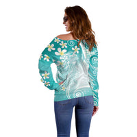Polynesian Jellyfish Off Shoulder Sweater With Plumeria Teal LT05 - Polynesian Pride