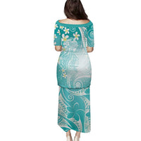 Polynesian Jellyfish Puletasi With Plumeria Teal LT05 - Polynesian Pride