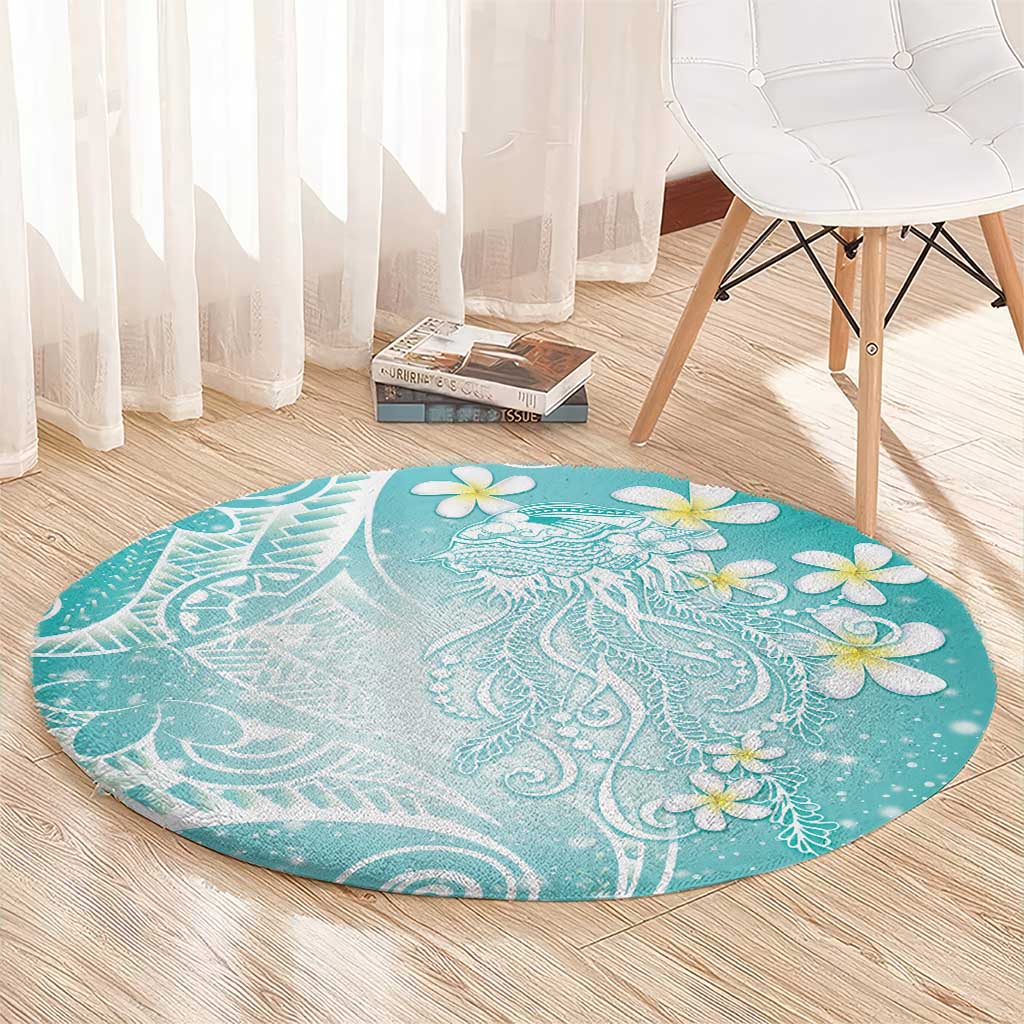 Polynesian Jellyfish Round Carpet With Plumeria Teal LT05 - Polynesian Pride