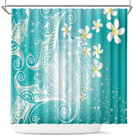 Polynesian Jellyfish Shower Curtain With Plumeria Teal LT05 Teal - Polynesian Pride