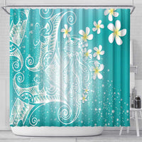 Polynesian Jellyfish Shower Curtain With Plumeria Teal LT05 - Polynesian Pride