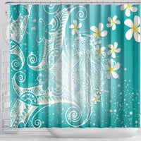 Polynesian Jellyfish Shower Curtain With Plumeria Teal LT05 - Polynesian Pride